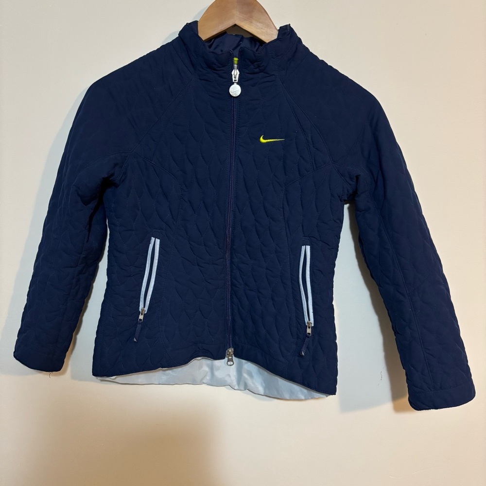 Nike Kid’s Full-zip Quilted Jacket in Navy Blue w/ Yellow Swoosh | Girls Size S